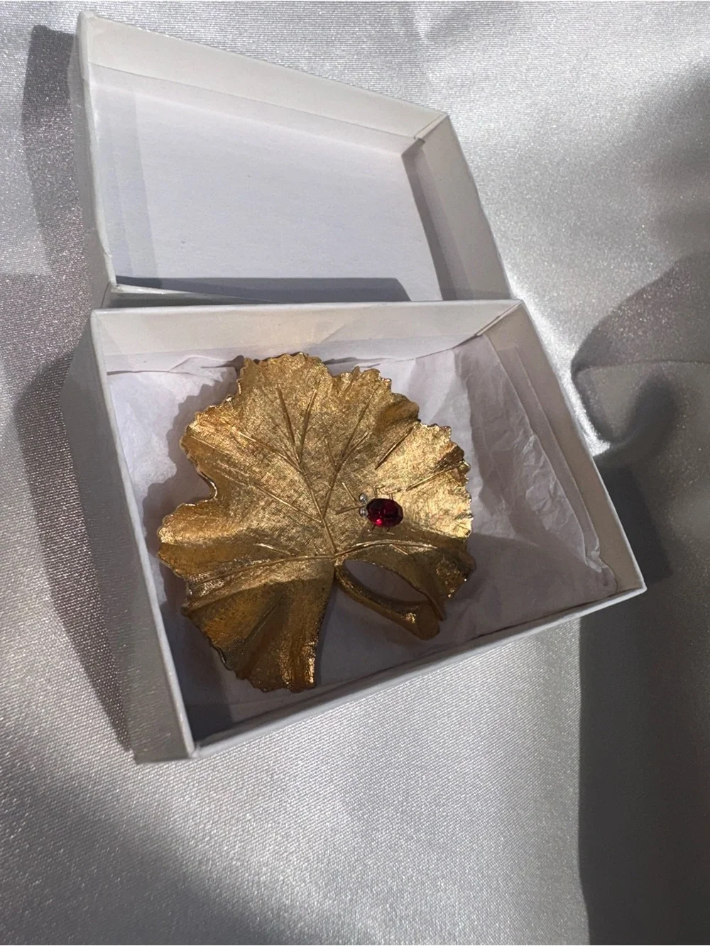 Gold Leaf Decorative Accent with Red Jewel - Elegant Home Accent